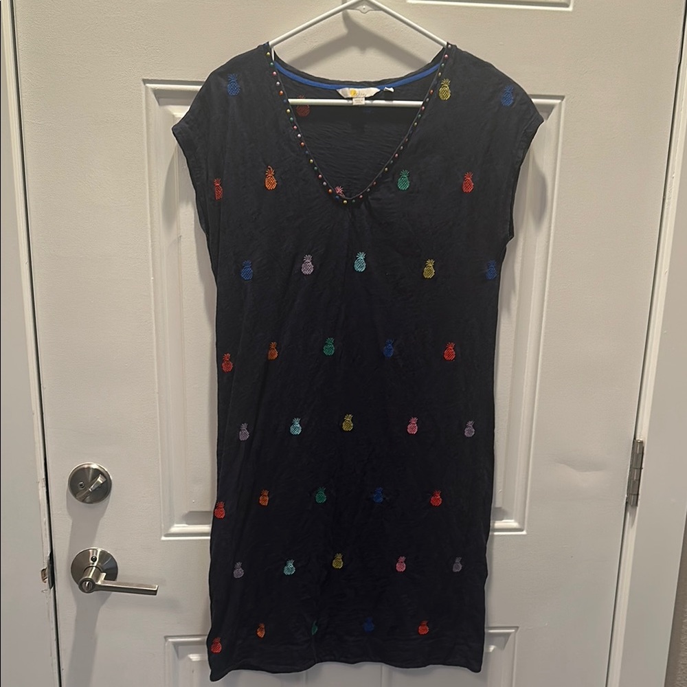 Boden Navy Blue Embroidered pineapple Shift Dress 6R